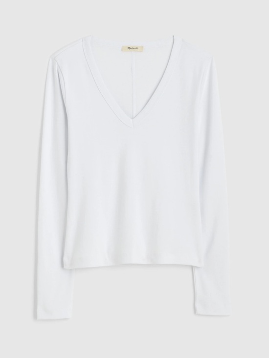 Madewell The '90s V-Neck Long-Sleeve Tee in Compact Cotton Size M - Picture 6 of 8